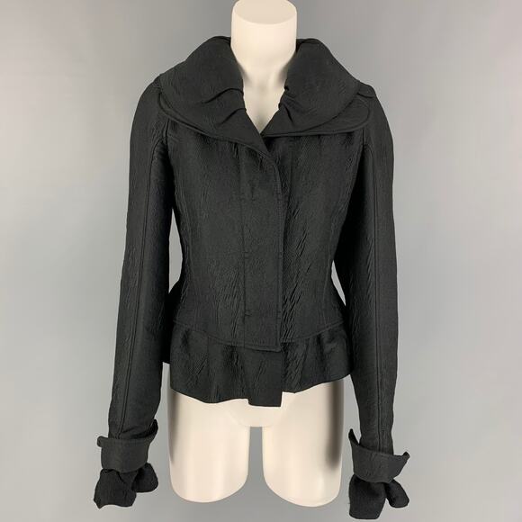 ROCHAS Size 4 Black Textured Wool Peplum Jacket - Picture 1 of 6